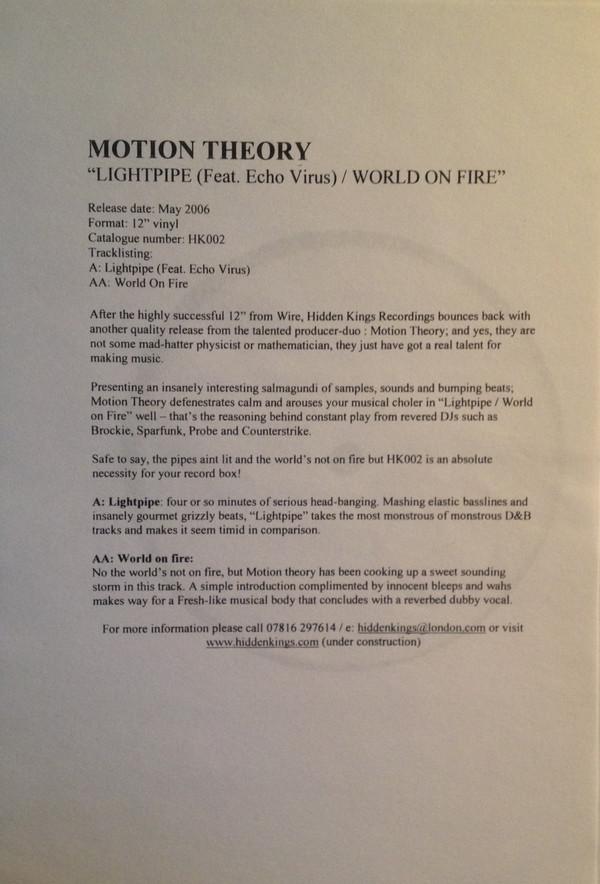 Motion Theory, Echo Virus  - Lightpipe / World On Fire